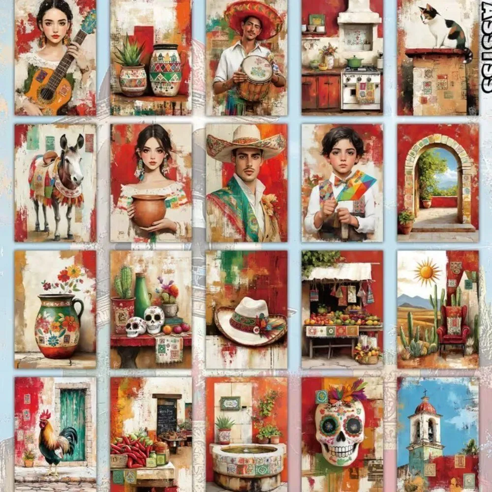 NWT 20pc Mexican Art Prints Set 4x6 Vintage Dia De Los Muertos Wall Decor Cards